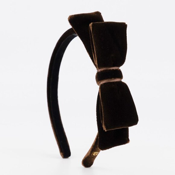 Alexandre de Paris Velvet Bow Headband "JOY" in Brown Velvet - Picture 1 of 7